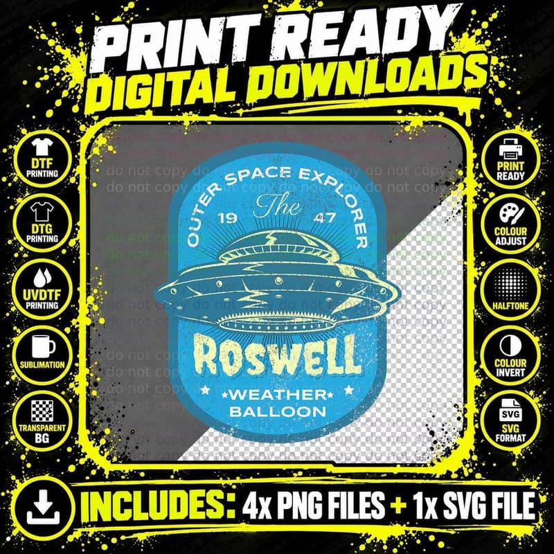 Alien Believer Roswell Weather Balloon T-Shirt Png SVG Digital Bundle