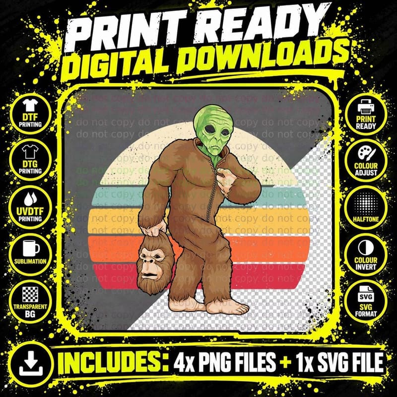 Alien Bigfoot UFO Believer Cryptid Sasquatch Mystery Png SVG Digital Bundle