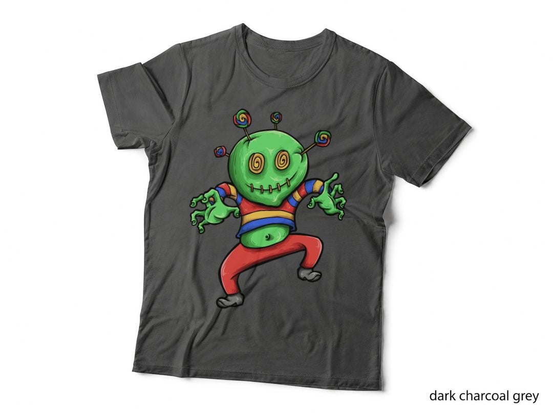 Alien Creature Green Colorful Striped Clothing Cartoon T-Shirt