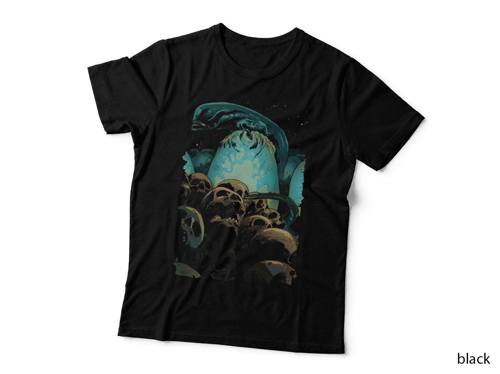 Alien Creature Turquoise Organic Head Deep Sea Blue Green T-Shirt
