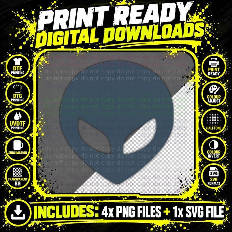 Alien Head Minimalist Icon T-Shirt Png SVG Digital Bundle