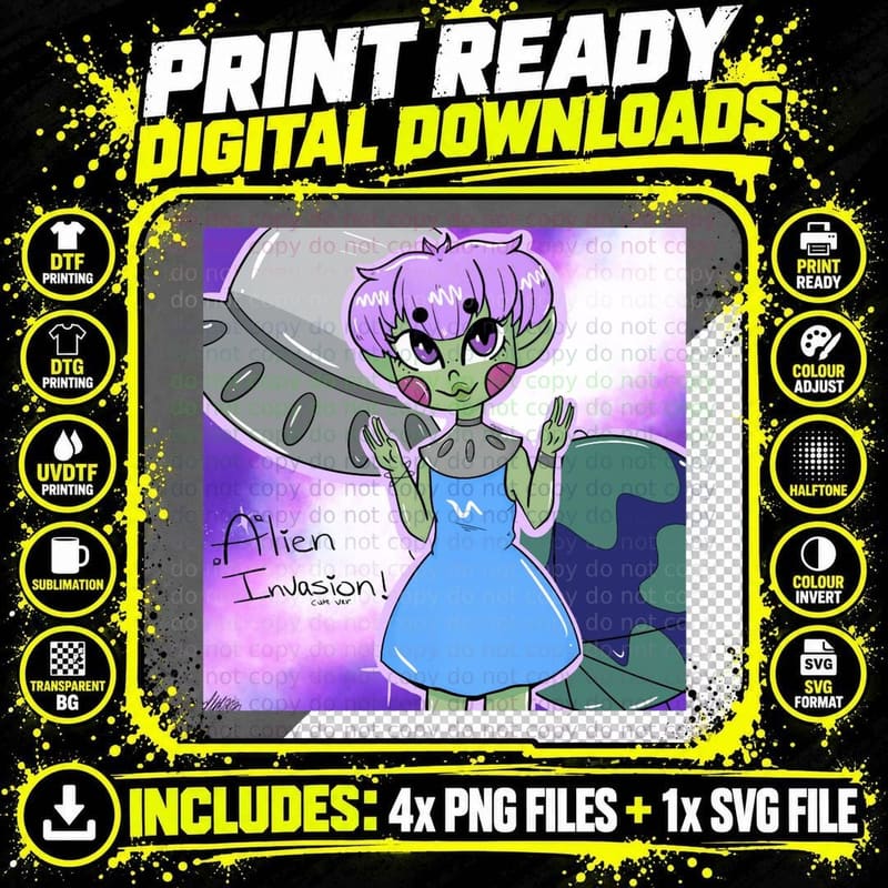 Alien Invasion (Cute Ver.) T-Shirt Png SVG Digital Bundle