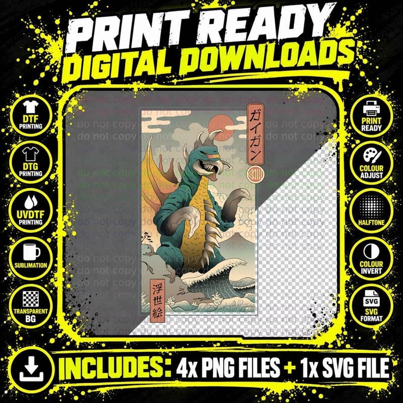 Alien Kaiju Ukiyo-E T-Shirt Png SVG Digital Bundle