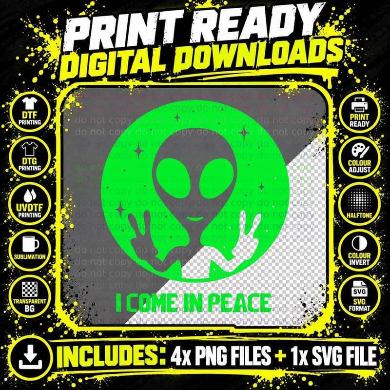 Alien Lover Gifts Men Women Kids UFO I Come in Peace Png SVG Digital Bundle