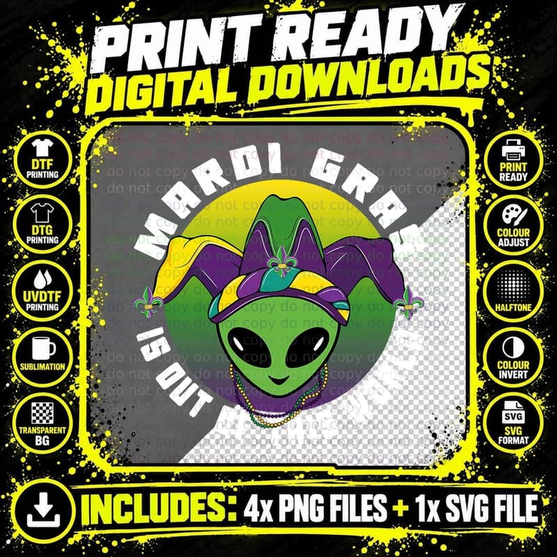 Alien Mardi Gras Is Out of This World T-Shirt Png SVG Digital Bundle
