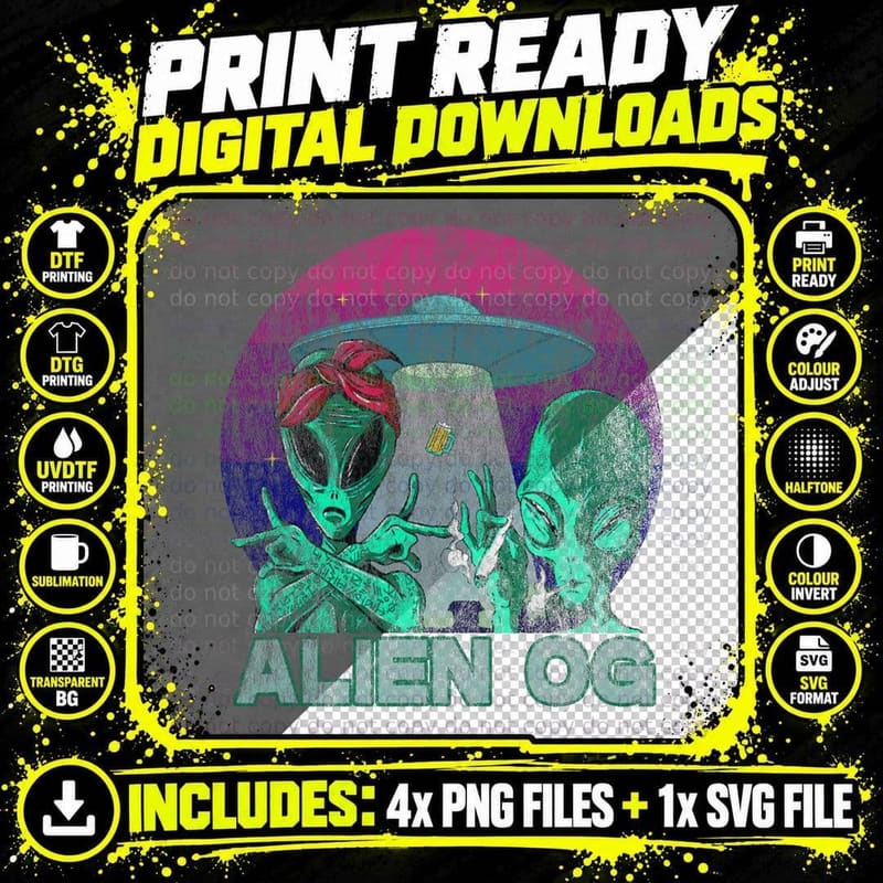 Alien OG Cannabis Weed Strain Stoner Design T-Shirt Png SVG Digital Bundle