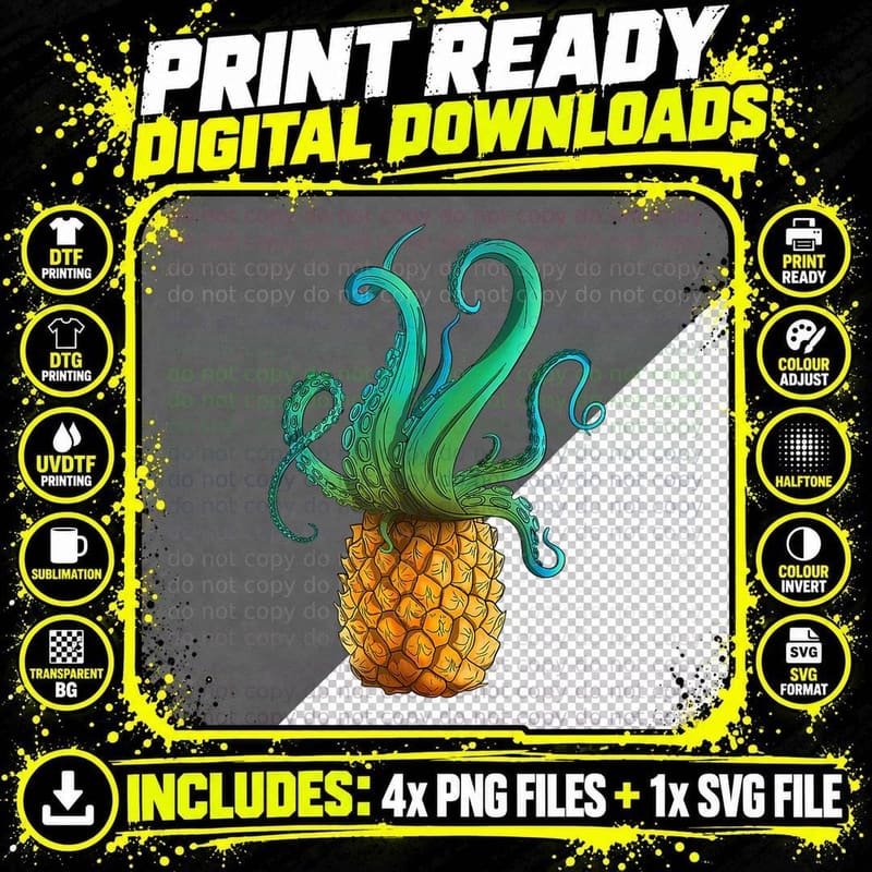 Alien Octopus Pineapple, Summer Outfits Beach Hawaii Png SVG Digital Bundle