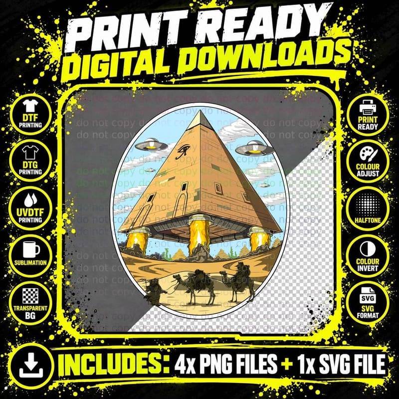 Alien Pyramids Abduction T-Shirt Png SVG Digital Bundle