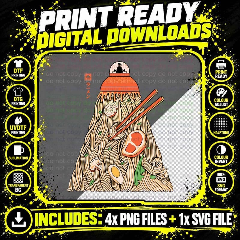 Alien Ramen Invasion T-Shirt Png SVG Digital Bundle