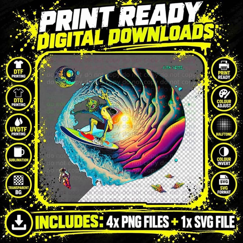 Alien Surfer Cannabis Marijuana 420 Weed Strain Design Png SVG Digital Bundle