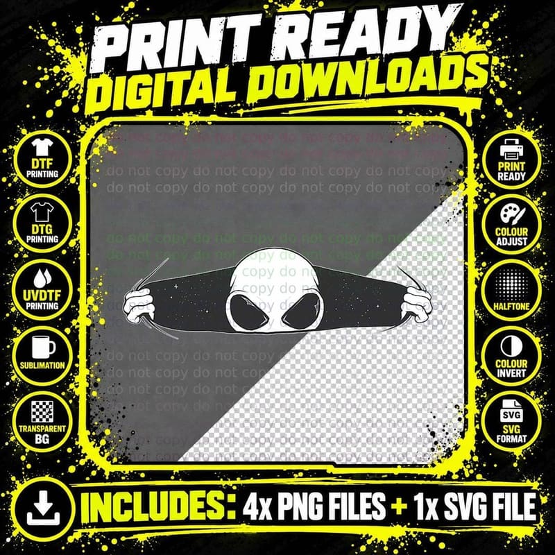 Alien Tearing Through Sky UFO Astronomy Uap Flying Png SVG Digital Bundle