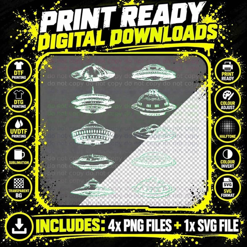 Alien UFO Flying Saucer T-Shirt Png SVG Digital Bundle