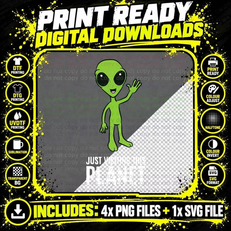 Alien UFO Just Visiting This Planet, Space Exploration Png SVG Digital Bundle