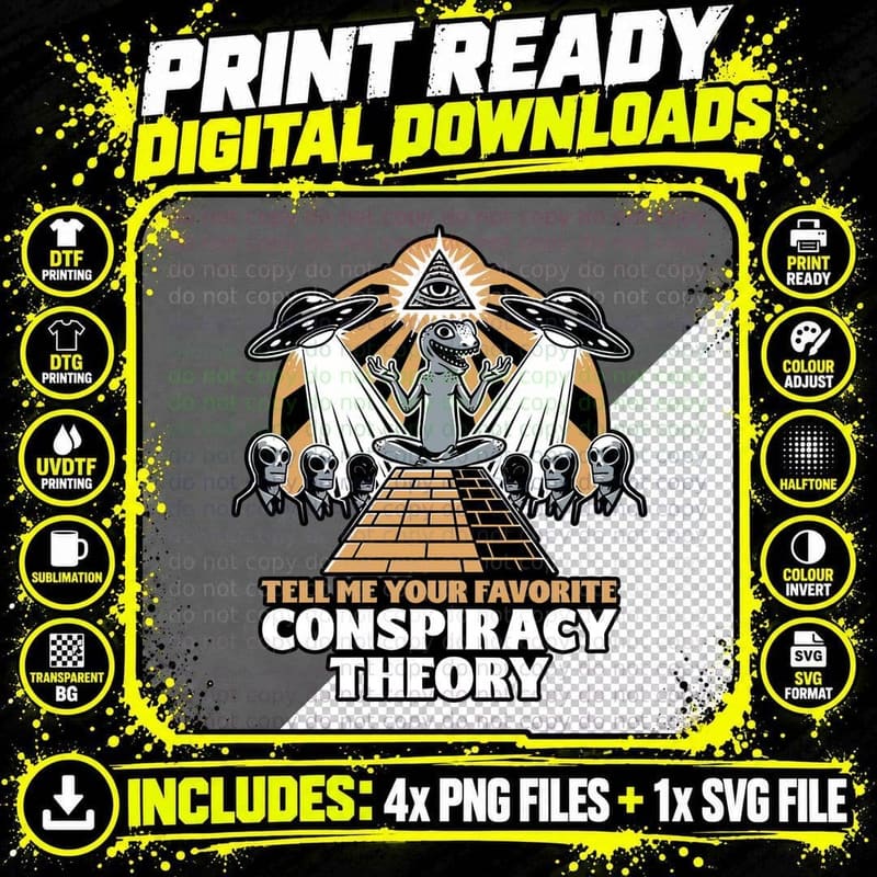 Alien UFO Pyramid T-Shirt, Conspiracy Theory Tee Png SVG Digital Bundle