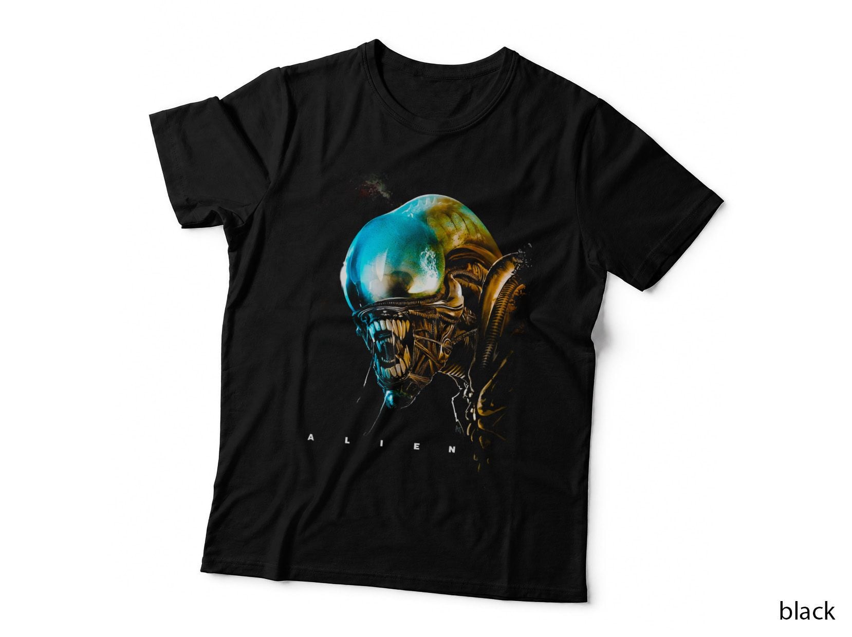 Alien Xenomorph Metallic Skull Blue Gold Mechanical Beast T-Shirt