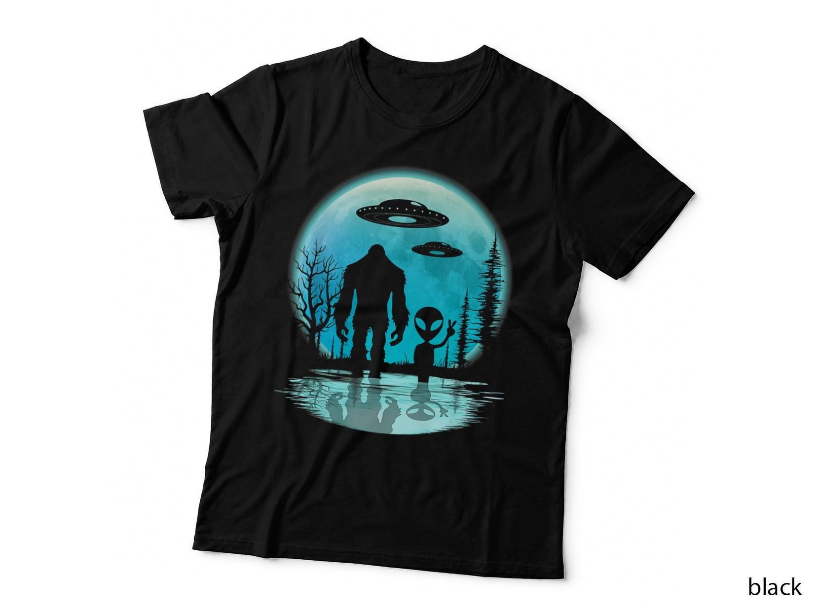 Alien and Bigfoot Moon Premium, UFO, Cryptid, Conspiracy, Sci-Fi T-Shirt