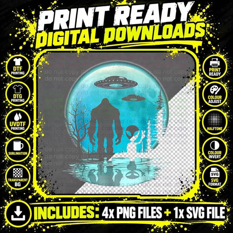 Alien and Bigfoot T-Shirt Png SVG Digital Bundle