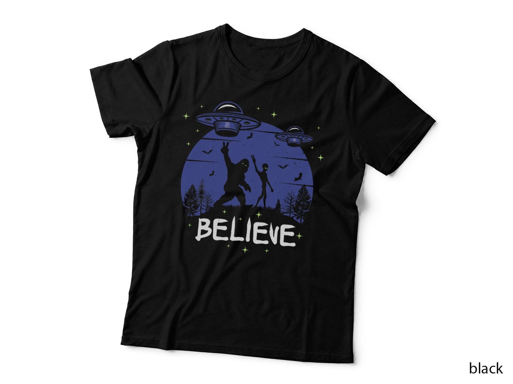 Alien and Bigfoot UFO Walk for the Believers T-Shirt