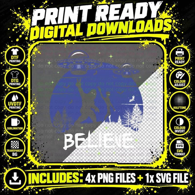 Alien and Bigfoot UFO Walk for the Believers T-Shirt Png SVG Digital Bundle