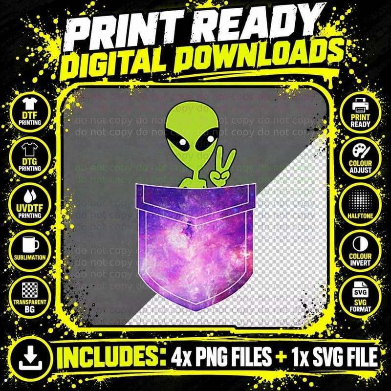 Alien in My Pocket UFO Green Little Alien Man Png SVG Digital Bundle