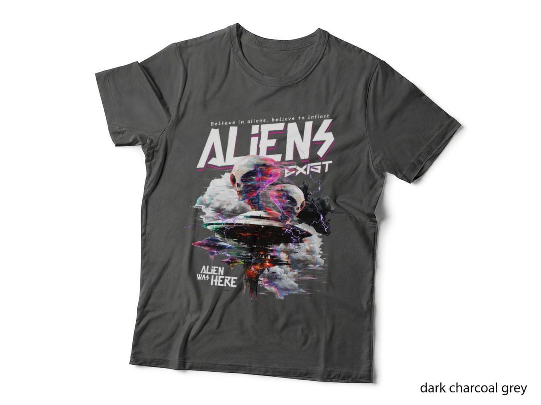 Aliens Exist Alien Was Here Glitch Art Ufo Rainbow Sci-Fi T-Shirt