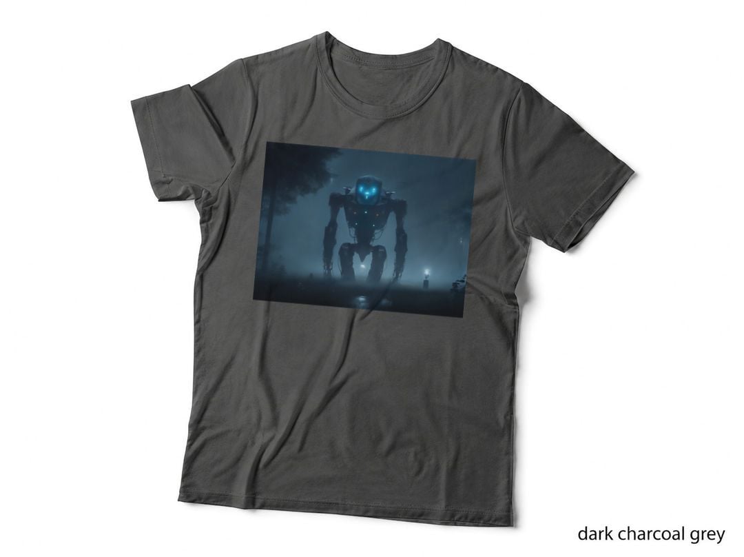 An Alien Robot Stand in the Backyard During the Scary Foggy Night T-Shirt