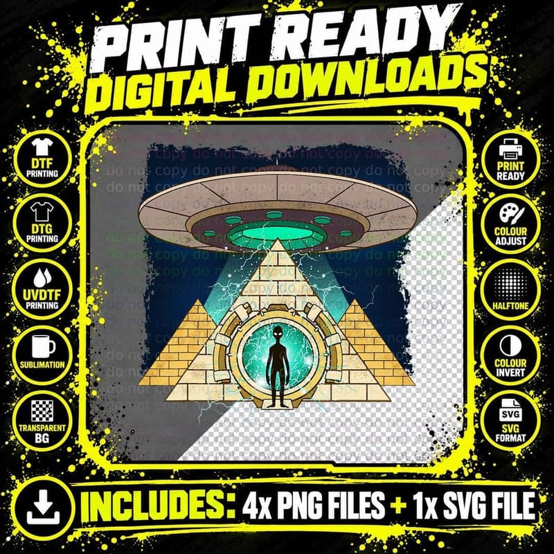 Ancient Astronaut Egyptian Pyramid Alien Conspiracy Png SVG Digital Bundle