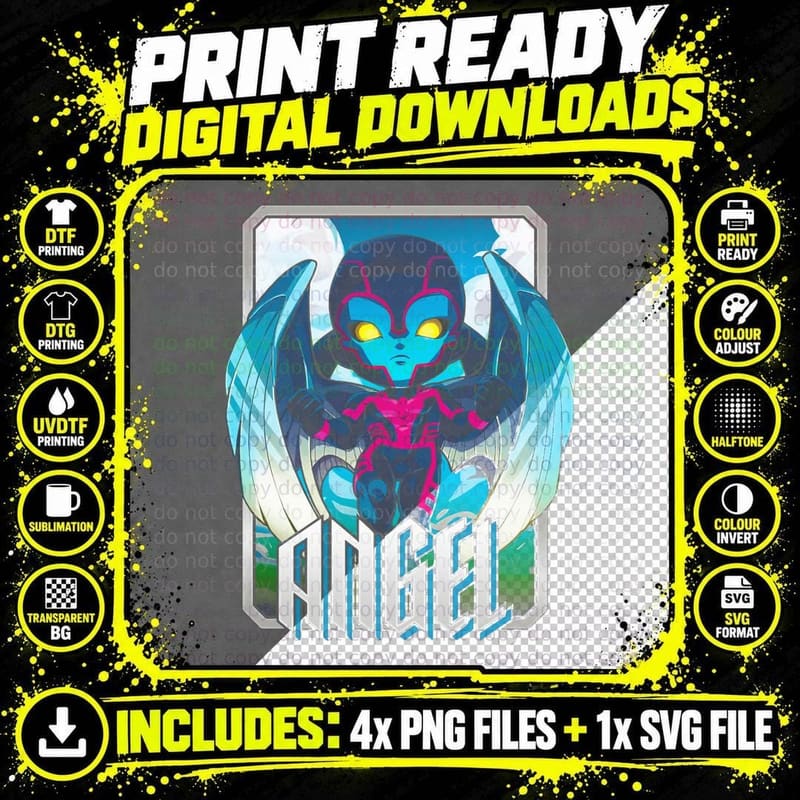 Angel Illustration Alien Blue T-Shirt Png SVG Digital Bundle
