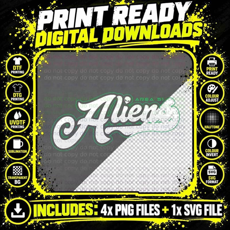 Area 51 Aliens - Sports Typography T-Shirt Png SVG Digital Bundle