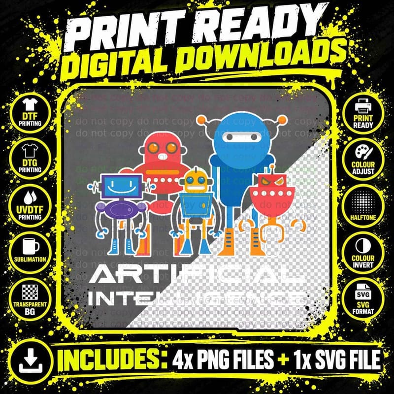 Artificial Intelligence Robots Computer Science AI Png SVG Digital Bundle