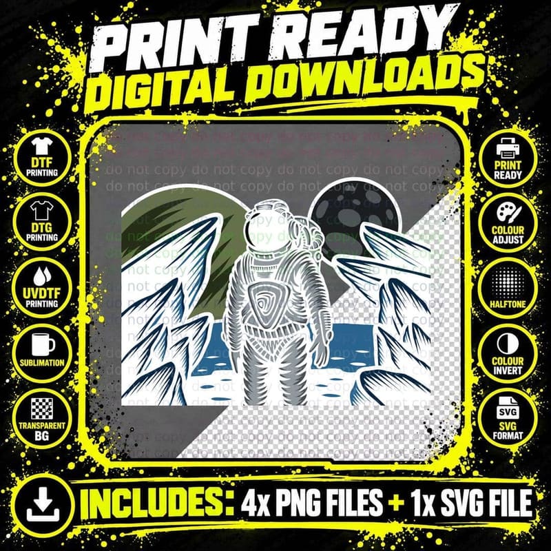 Astronaut Alien World Planet Moon Exploration T-Shirt Png SVG Digital Bundle