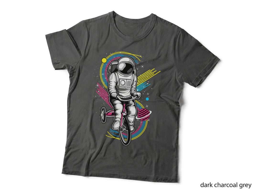 Astronaut Bicycle on Rainbow Neon Trails T-Shirt