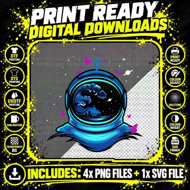 Astronaut Crystal Ball Space Colorful T-Shirt Png SVG Digital Bundle