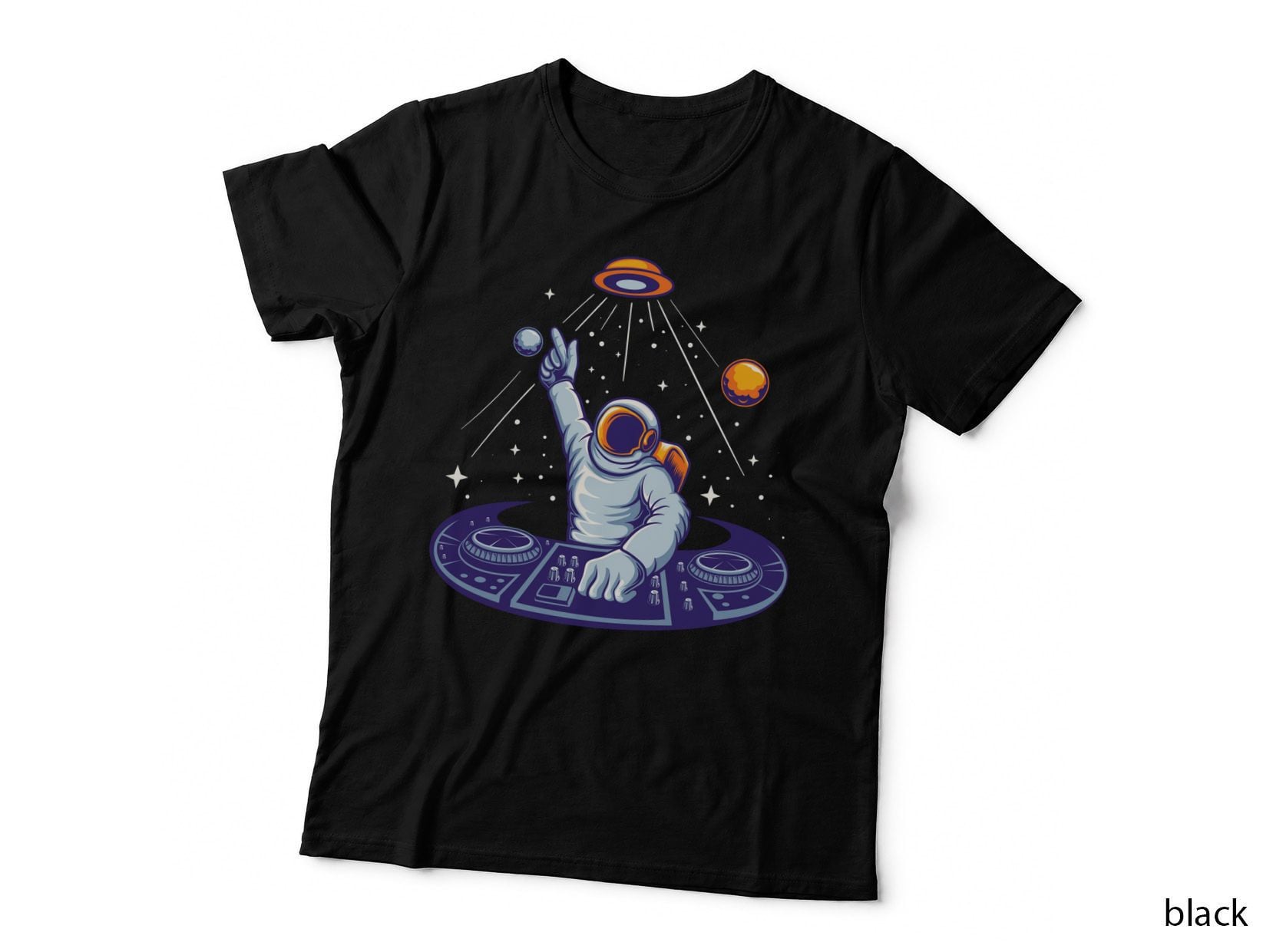 Astronaut DJ Mixing Turntables Planets T-Shirt