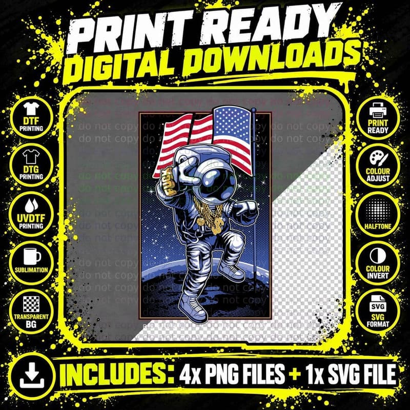 Astronaut Flag Reach for the Star with American Png SVG Digital Bundle