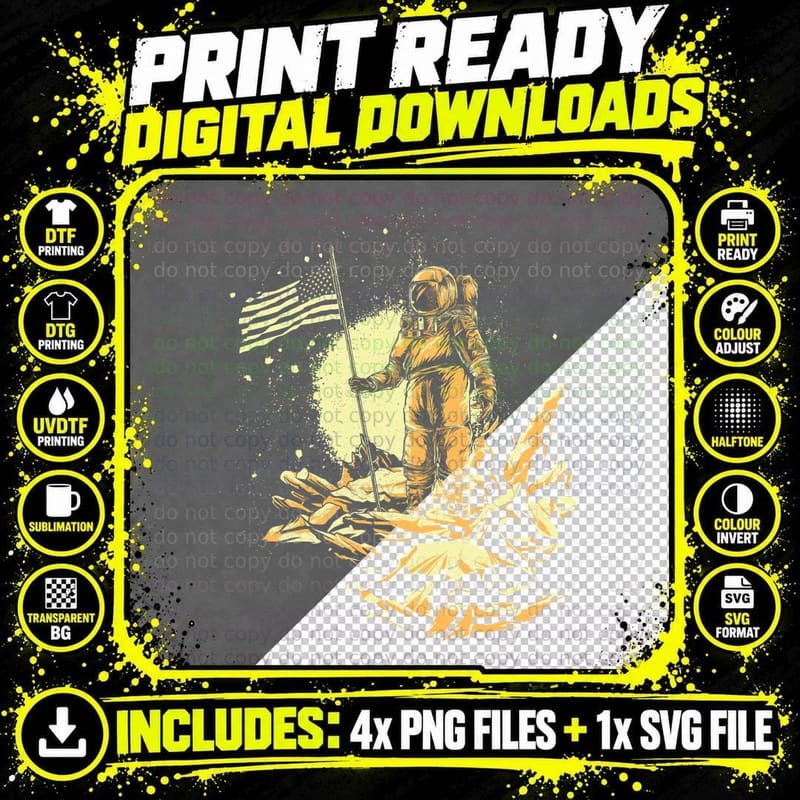 Astronaut Flag T-Shirt, Space Exploration Art Png SVG Digital Bundle
