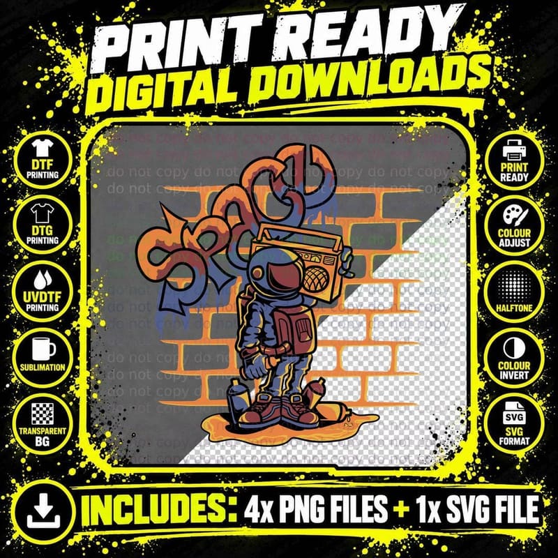 Astronaut Graffiti Urban Street Art T-Shirt Png SVG Digital Bundle