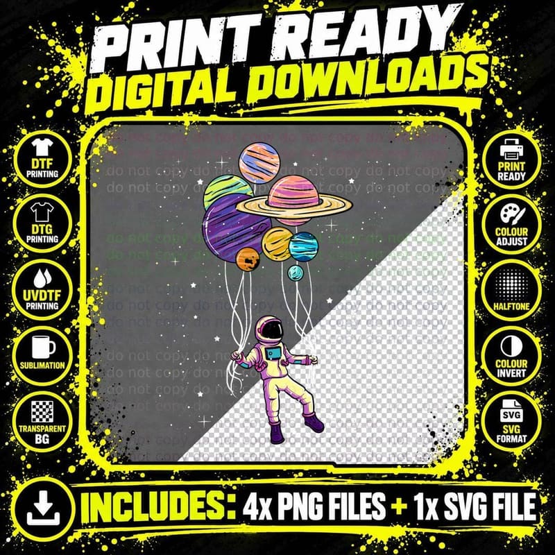 Astronaut Holding Planet Balloons Tshirt Boysgirls Stem Png SVG Digital Bundle