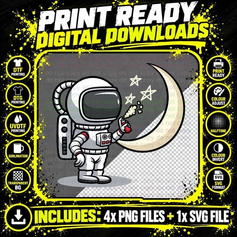 Astronaut Moon Space Stars Exploration T-Shirt Png SVG Digital Bundle