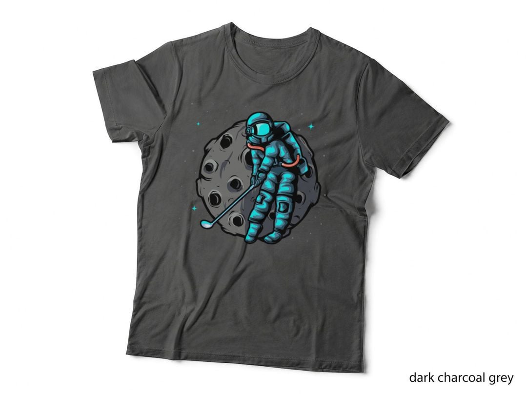 Astronaut Moon on Grey Cyan Space T-Shirt