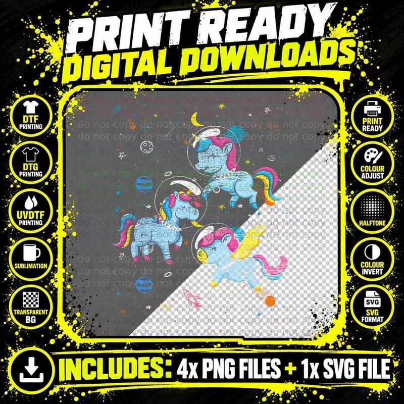 Astronaut Outer Space Planets Magical Girls Gift Unicorn Png SVG Digital Bundle