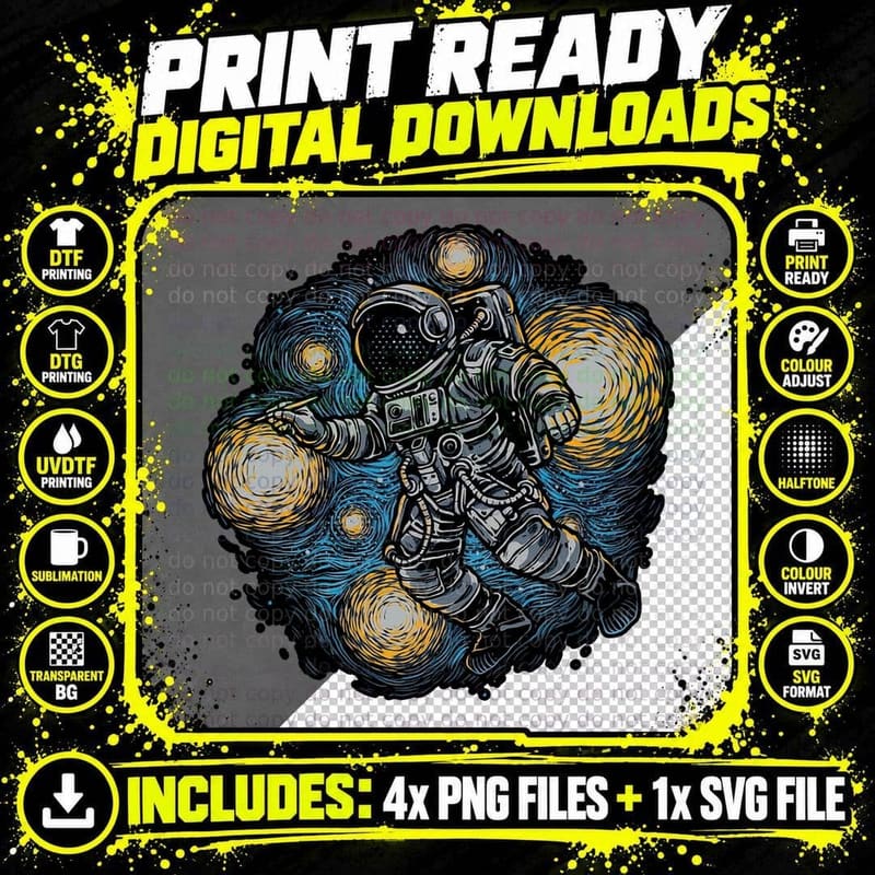 Astronaut Painting the Galaxy T-Shirt Png SVG Digital Bundle