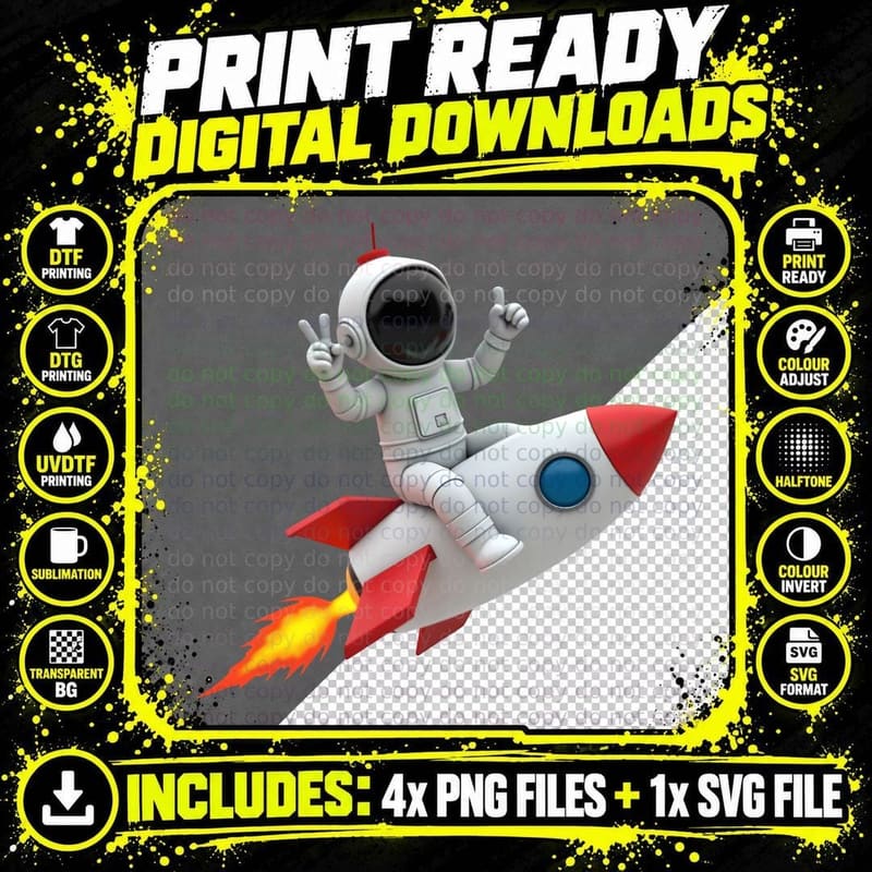 Astronaut Peace Sign Thumbs up Rocket Spaceship Space Png SVG Digital Bundle