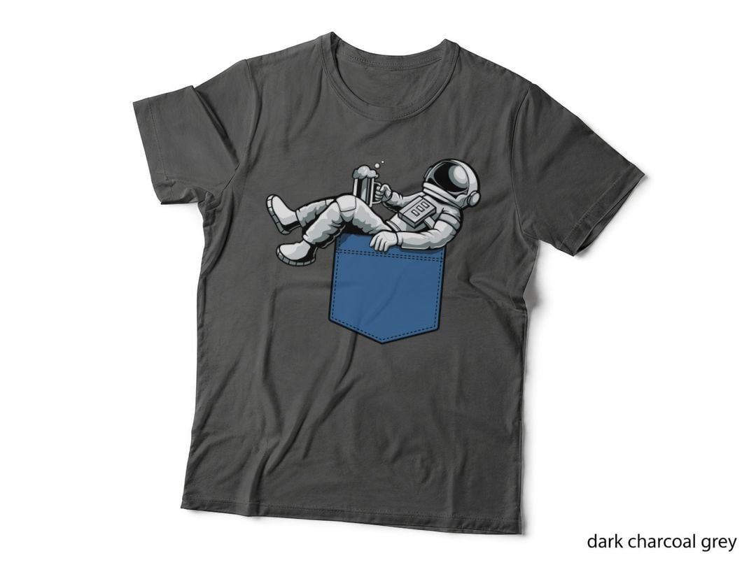 Astronaut Pocket Relaxing in Blue Shirt Minimalist T-Shirt