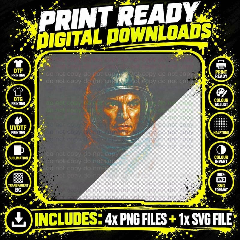 Astronaut Portrait T-Shirt, Halftone Sci-Fi Space Png SVG Digital Bundle