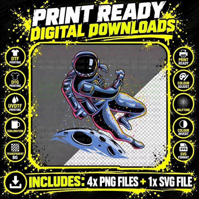 Astronaut Rocket Jetpack Neon Sci-Fi Cosmic T-Shirt Png SVG Digital Bundle
