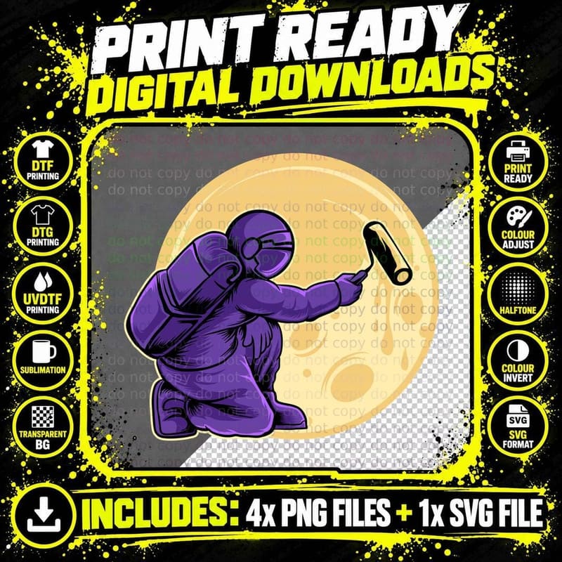 Astronaut Selfie Stick Purple Moon T-Shirt Png SVG Digital Bundle
