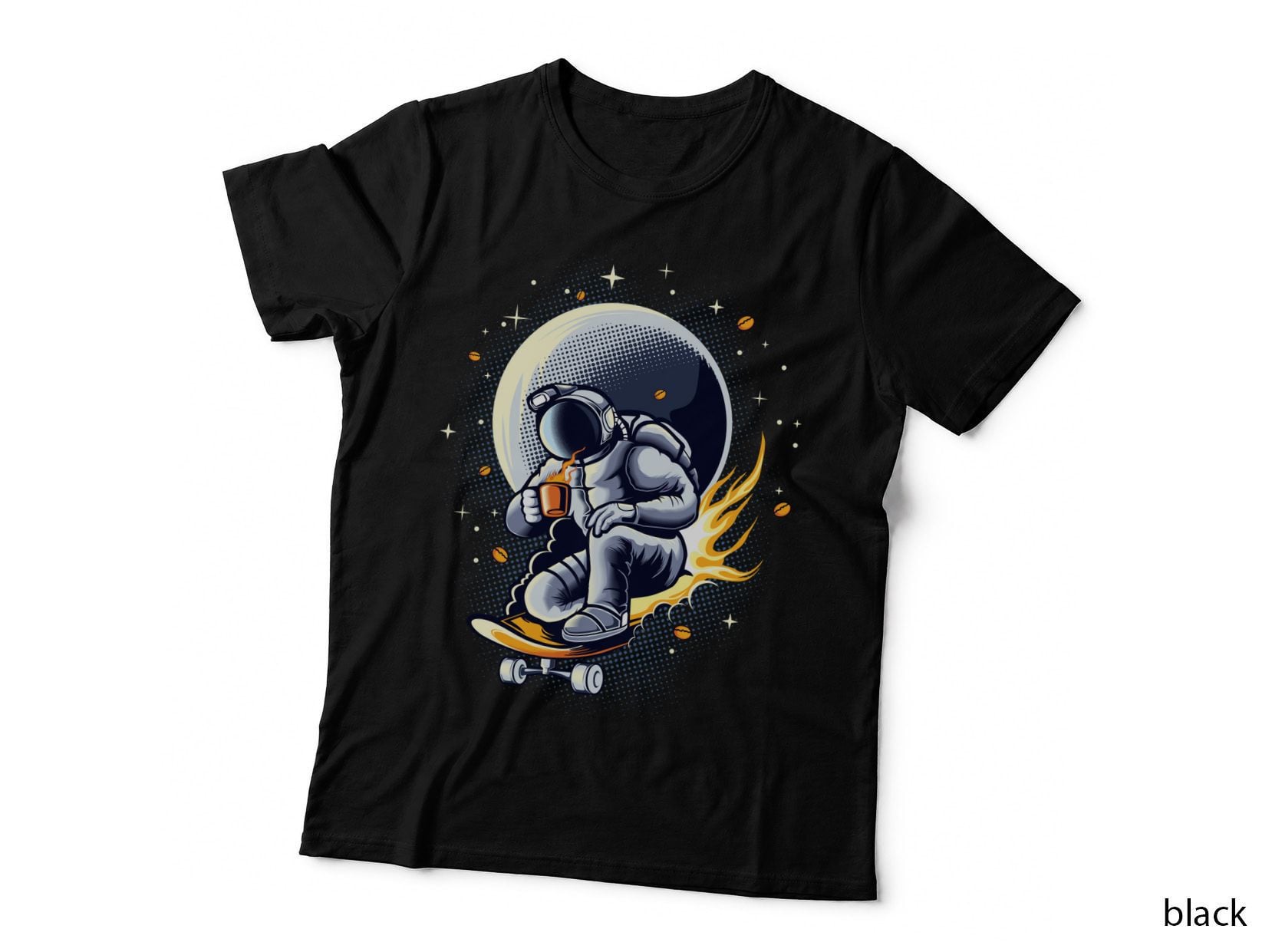 Astronaut Skateboarding Space Moon Stars T-Shirt