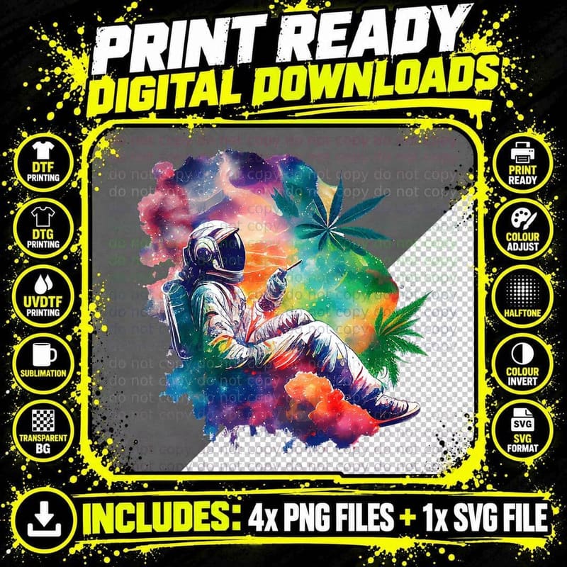 Astronaut Smoking Weed Cannabis Marijuana in Outer Space Png SVG Digital Bundle