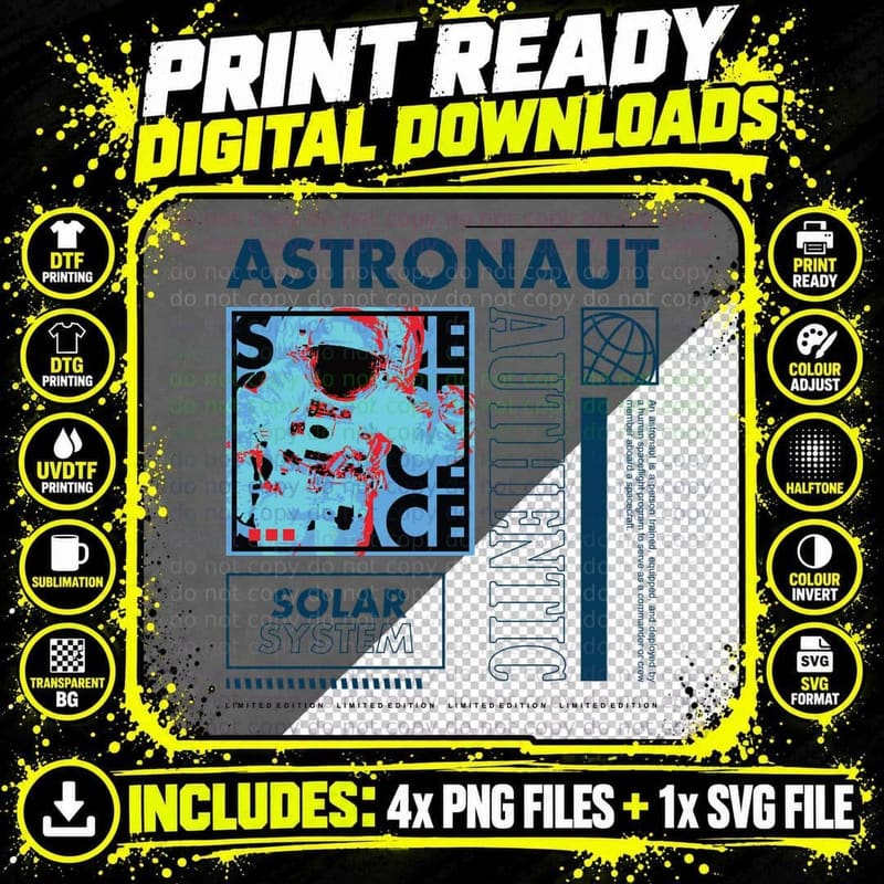 Astronaut Solar System Limited Edition Blue Cyan Space Png SVG Digital Bundle